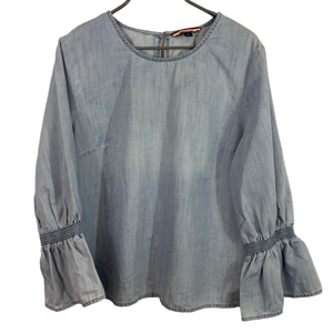 Women's Tommy Hilfiger Light Blue Chambray Denim Blouse With Bell Sleeves Size L